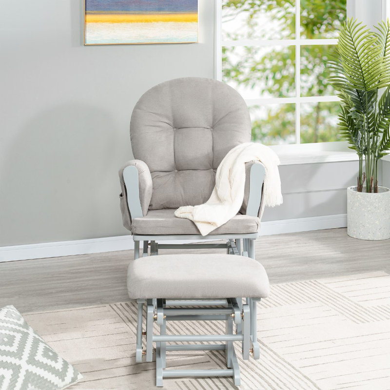 Naomi Home Light Gray Light Gray Nursery Glider and Ottoman Set with Cushion Rocker Rocking Chair for Breastfeeding Maternity